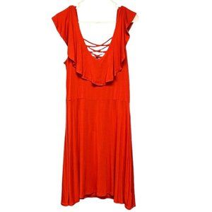 Pink Rose Red Dress ruffle top fun flirty womens large